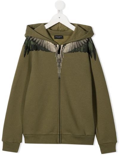 Marcelo Burlon County Of Milan Teen Wings-print Hoodie In Green