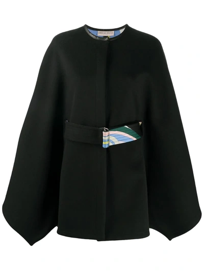 Emilio Pucci Belted Wool Cape In Black