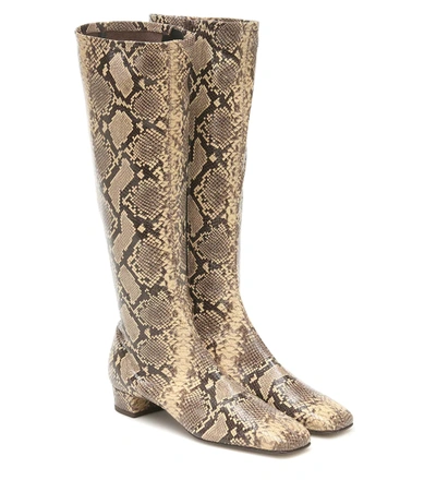By Far Edie Snake-effect Leather Knee-high Boots In Neutrals