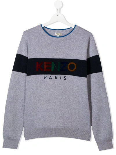 Kenzo Kids' Cotton-cashmere Blend Crew-neck Pullover In Grey