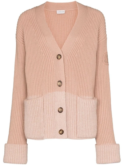 Moncler Colourblock Ribbed-knit Cardigan In Pink