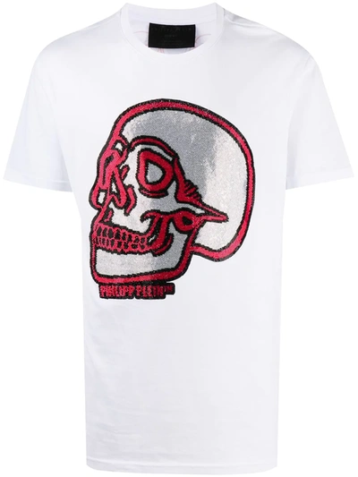 Philipp Plein Crystal Outline Skull T-shirt In White