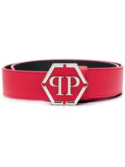 Philipp Plein Pp Hexagonal Plaque Belt In Red