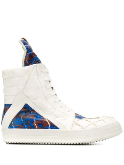 Rick Owens Embossed Effect Patterned High Top Sneakers In White