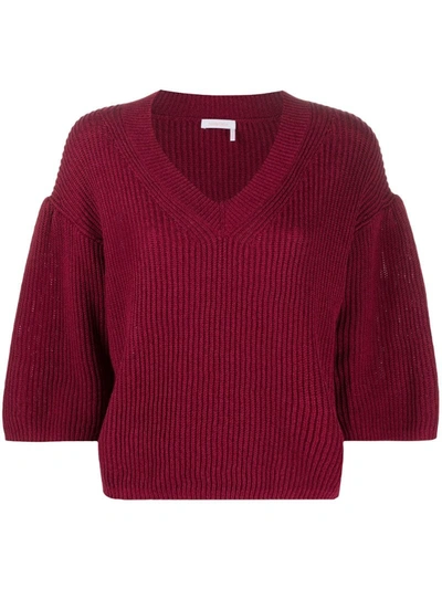 See By Chloé Flared Knitted Jumper In Purple
