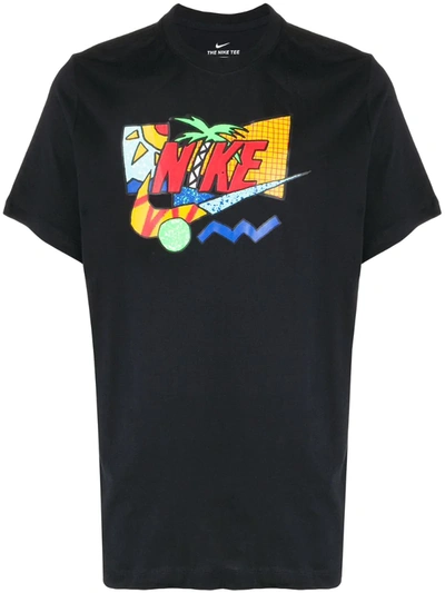 Nike Logo Print Cotton T-shirt In Black