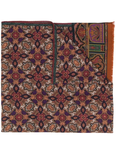 Etro Zalij Pattern-print Wool Scarf In Brown