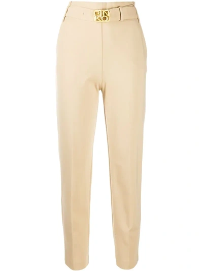 Pinko Belted High-waisted Trousers In Neutrals