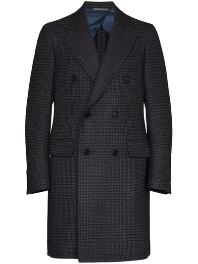 Canali Double-breasted Checked Wool Coat In Black