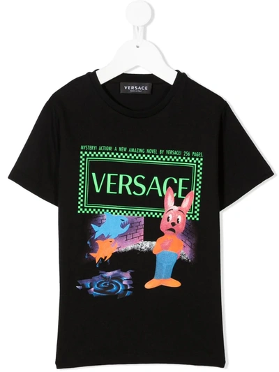 Young Versace Kids' Graphic Logo Print T-shirt In Black