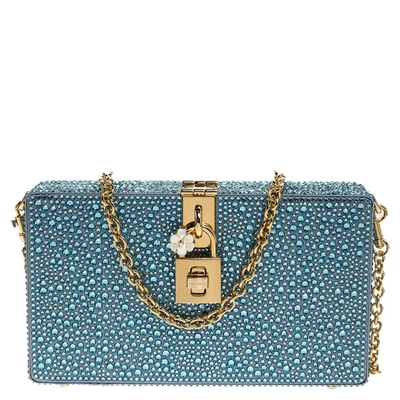 Pre-owned Dolce & Gabbana Blue Crystal Embellished Satin Box Bag