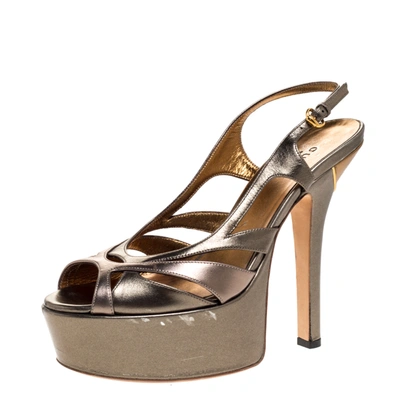 Pre-owned Gucci Metallic Bronze Leather Strappy Platform Slingback Sandals Size 37