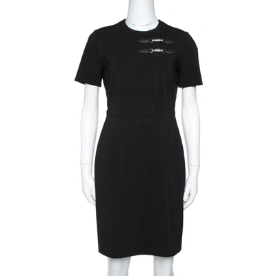 Pre-owned Gucci Black Stretch Jersey Buckle Detail Sheath Dress M