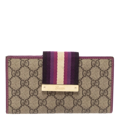 Pre-owned Gucci Purple Gg Supreme Canvas And Leather Web Limited Edition Flap Wallet