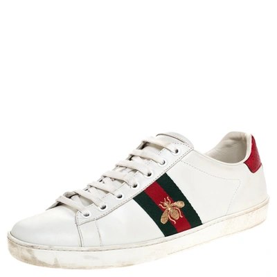 Pre-owned Gucci White Leather Embroidered Bee Ace Low-top Sneakers Size 39