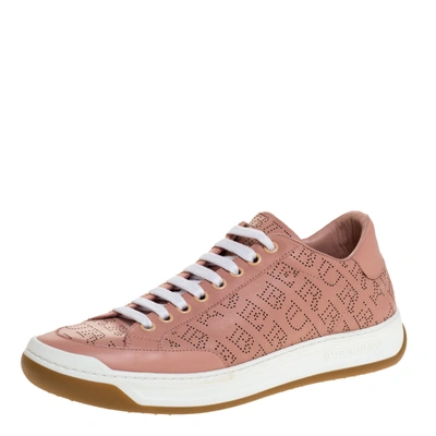 Pre-owned Burberry Pink Perforated Leather Timsbury Low Top Sneakers Size 39.5