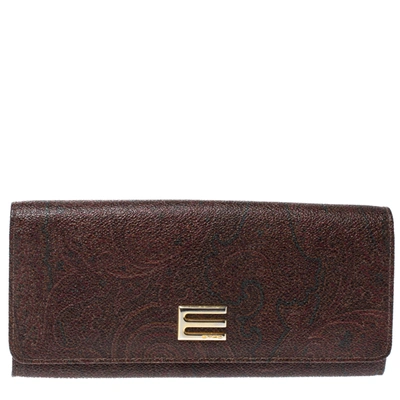 Pre-owned Etro Brown Paisley Print Coated Canvas Continental Wallet