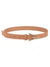 Bottega Veneta Triangular Buckle Skinny Leather Belt In Clay