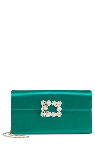 Roger Vivier Flower Buckle Satin Clutch In Altraversione