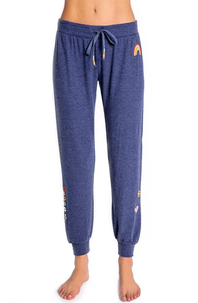 Pj Salvage Retro Revive Embroidered Joggers In Navy