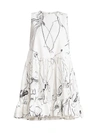 Alexander Mcqueen Women's Faces Sleeveless Babydoll Mini Dress In Ivory/black