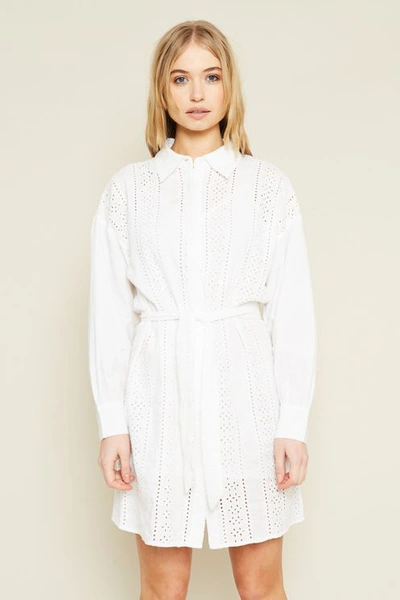Native Youth Belted Shirt Dress In Broderie-white