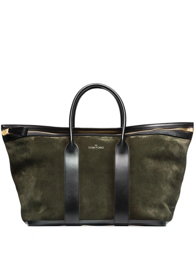 Tom Ford Leather-trimmed Suede Holdall In Green