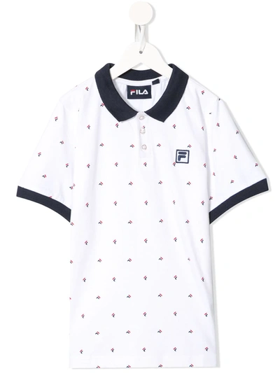 Fila Kids' Monogram Logo Print Polo Shirt In White