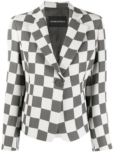 Emporio Armani Checkered Print Notched Lapel Blazer In Grey