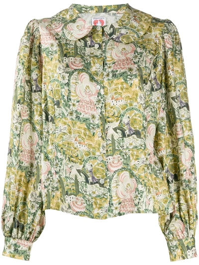 Shrimps Sketch-print Balloon Sleeve Blouse In Green