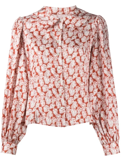 Shrimps Sketch-print Puff Sleeves Blouse In Red