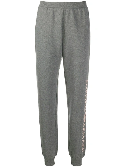 Emporio Armani Side Logo Print Fitted Cuff Track Trousers In Grey