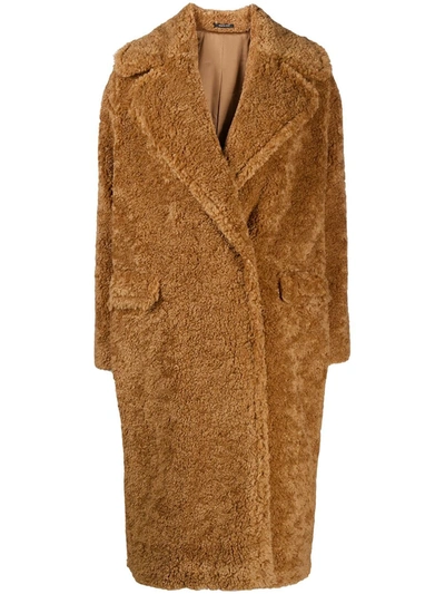 Tagliatore Teddy Single Breasted Coat In Brown