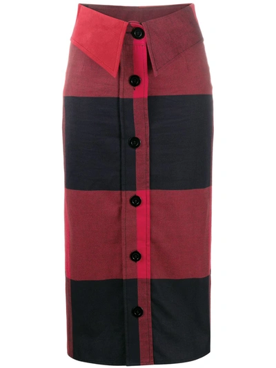 Moschino Check Print Midi Skirt In Red