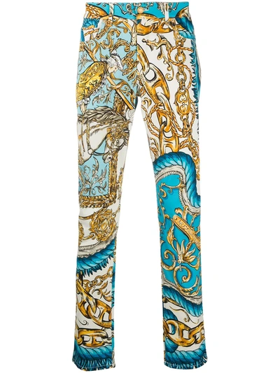 Moschino Chain Print Straight-leg Trousers In Blue