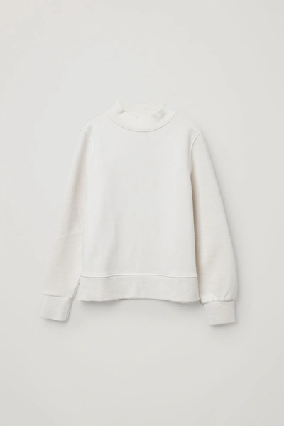 Cos Cotton Textured Panel Sweatshirt In White