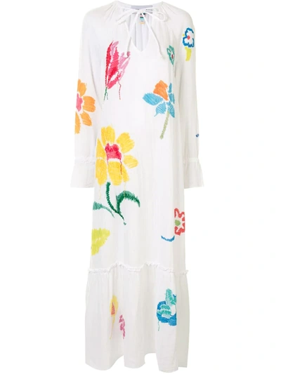 Mira Mikati Embroidered Floral Maxi Dress In White