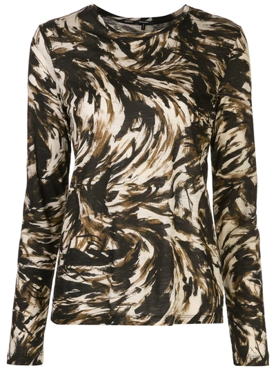 Proenza Schouler Feather-print Cotton-jersey Long-sleeved T-shirt In Fatigue Black Tan Feather