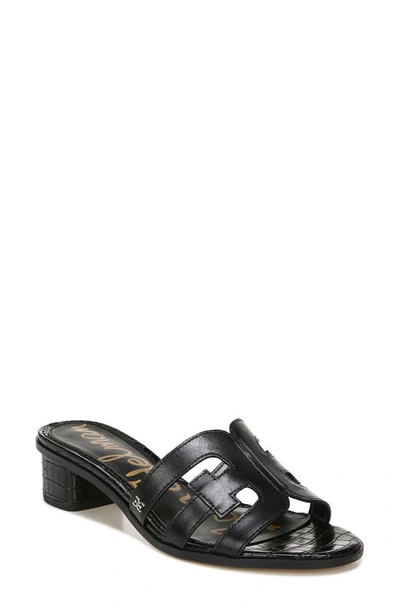 Sam Edelman Illie Croc-embossed Leather Block-heel Slides In Black Leather