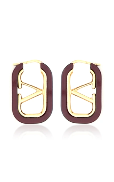 Valentino Garavani Garavani Vlogo Enameled Gold-tone Earrings In Burgundy