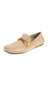 Ferragamo Men's Front 4 Suede Slip On Driver Moccasins - Regular In Tan