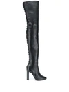 Saint Laurent Moon Lace-up Leather Over-the-knee Boots In Black