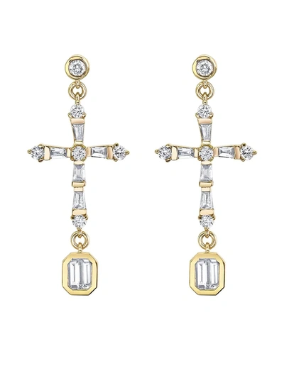 Shay Women's Symbols 18ky Diamond Baguette Cross Drop Earrings In Gold