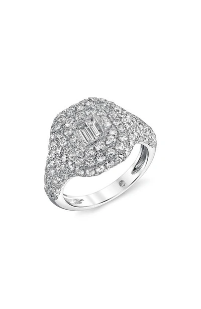 Shay 18k White Gold Pavé Diamond Baguette Pinky Ring