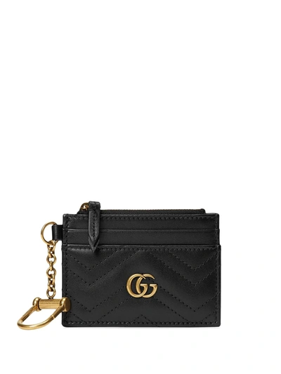 Gucci Black Gg Marmont Leather Keychain Wallet In Schwarz