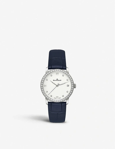 Blancpain Ultra Slim Automatic White Diamond Dial Black Fabric Strap Ladies Watch 6102-4628-95