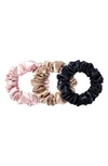 Slip 3-piece Pure Silk Large Scrunchie Set In Black/pink/caramel