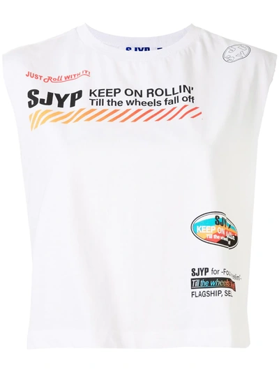 Sjyp Sleeveless Cropped Waistcoat Top In White