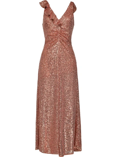 Pinko Ruffle-detail Sequinned Evening Dress In Neutrals