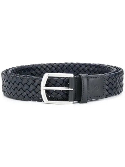 Canali Woven Leather Belt In Blue